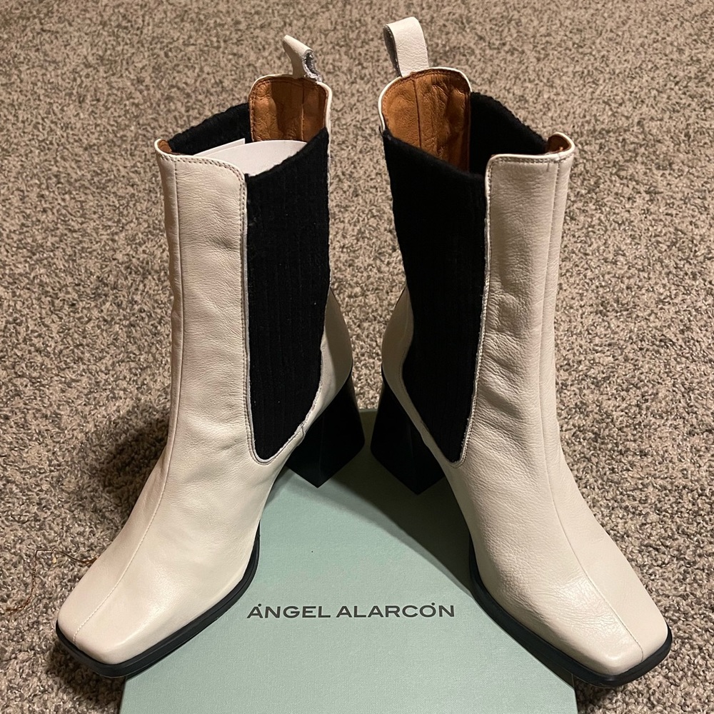 Black and White Heeled Boots